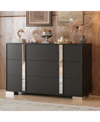Modern Black Dresser with Mirrored Storage & 6 Drawers