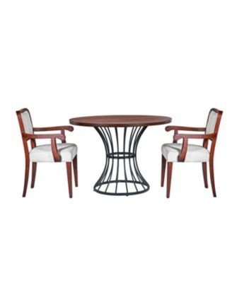 42" Round Oak Dining Set- Table & 2 Walnut Armchairs