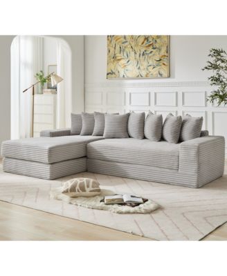 Oversize Cloud Couch L-Shape Sofa Bed, 8 Pillows, Corduroy