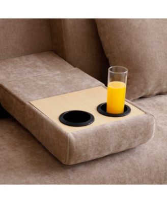  Convertible Sleeper Sofa Bed with Storage Ottoman & Drop Down Table - Light Brown