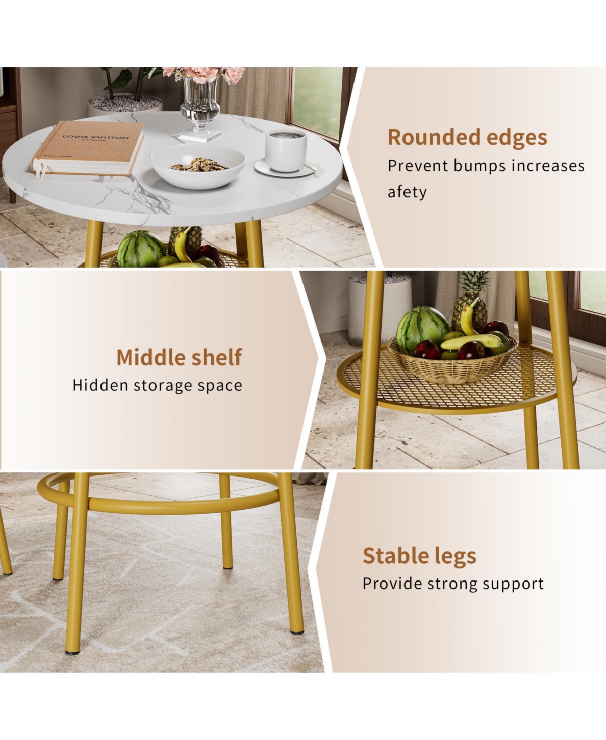 Streamdale Furniture 3-Pc Faux Marble Dining Set with 2 Stools