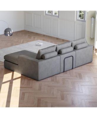 99" Corduroy Sectional Sofa with Chaise & 3 Pillows