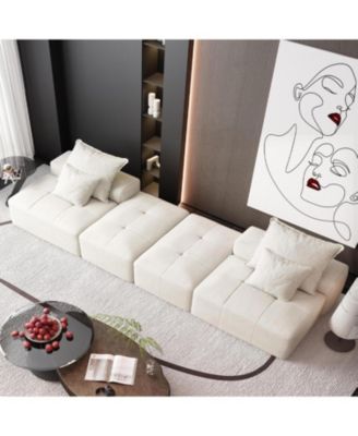  Modern Chenille Sectional Sofa with Ottomans & Pillows - BEIGE