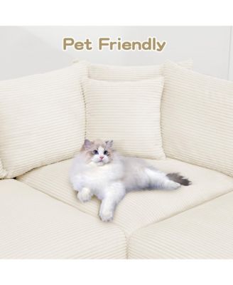 Oversized Cloud Corduroy Sectional Couch with Ottoman & Pillows