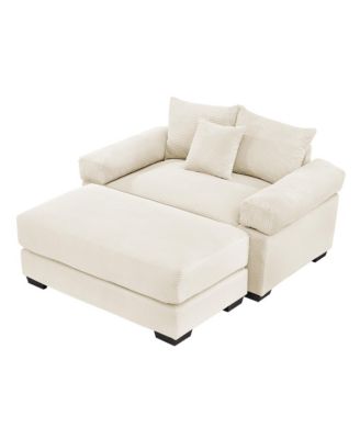 Oversized Cloud Corduroy Sectional Couch with Ottoman & Pillows