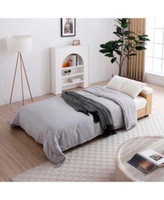  Convertible Sleeper Sofa Bed with Storage Ottoman & Drop Down Table - Beige