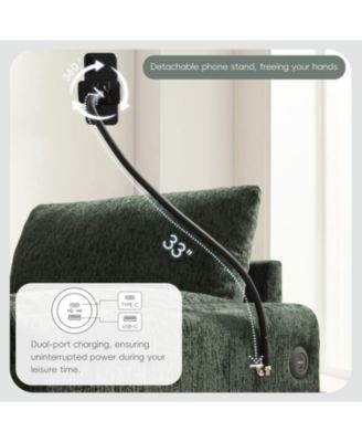 38" Sofa w/ Storage Ottoman, USB, Phone Holder, Pockets, Wide Chaise, Chenille