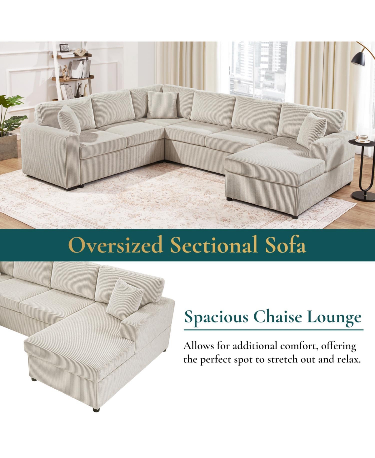 Streamdale Furniture Oversized U-Shaped Sectional Sofa with Chaise Lounge.