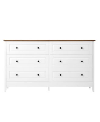 White 6-Drawer Dresser with Wide Drawer & Metal Handles