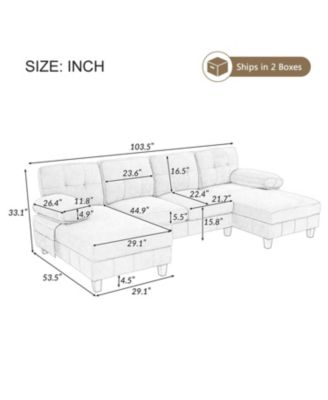 U-Shaped Chenille Sectional Sofa with Dual Chaise & Storage - Yellow