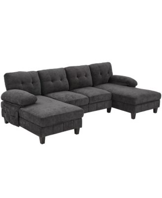 U-Shaped Chenille Sectional Sofa with Dual Chaise & Storage