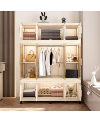 Portable Wardrobe Closet Organizer, 12 Cubes & Hanging Rod