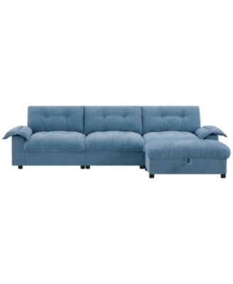 L-Shape Sectional Sofa w/ Ottoman, Charging, Cup Holder, Storage
