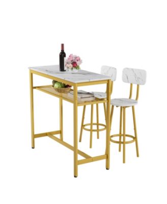  3-Piece Counter Height Dining Table Set, Faux Marble Top