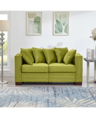 Green Velvet Loveseat Sofa Silver Nails Modern Design