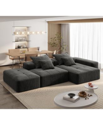Modern Oversized Chenille Sectional Sofa with Ottoman & Pillows