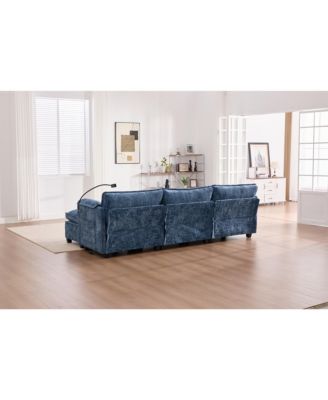  Oversized Sectional Sofa Cloud Couch w/ Ottoman, USB & Phone Holder