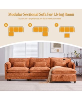 Oversized Sectional Sofa Cloud Couch w/ Ottoman, USB & Phone Holder