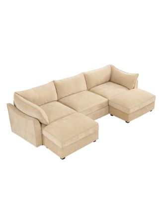 U-Shaped 3-Seater Sofa w/ Footstools & Storage - Chenille Wheat