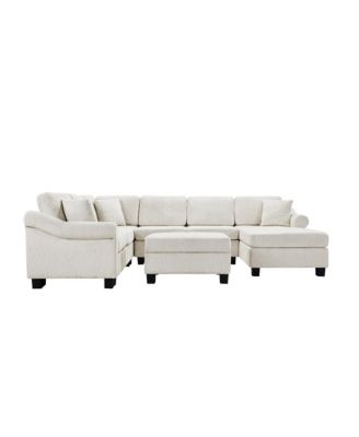 111.8" U-Shaped Chenille Sectional Sofa with Ottoman