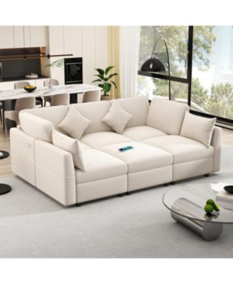 86.6" Sectional Sofa w/ Ottoman & USB Ports
