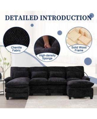 106" U-Shape Sectional Sofa Cloud Couch, Chenille, Ottoman & Pillows