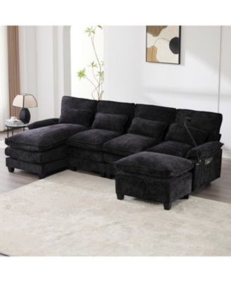 106" U-Shape Sectional Sofa Cloud Couch, Chenille, Ottoman & Pillows