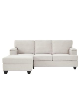 Beige Linen L-Shaped Sectional Sofa with Ottoman