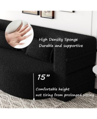 Modern Convertible Teddy Fabric Sleeper Sofa Bed with 2 Pillows