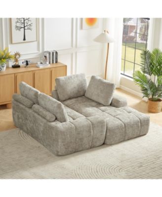 Chenille L-Shape Sectional Sofa, Comfy Sleeper Couch, No Assembly