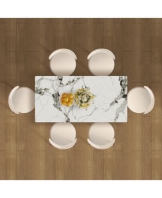 63" Modern Dining Table Set, Burnt Stone Top, Gold Base, 6