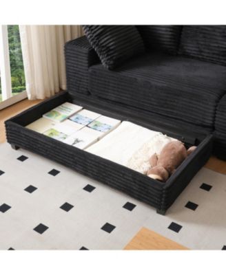 Corduroy Sectional Sofa w/ Ottoman & Pillows