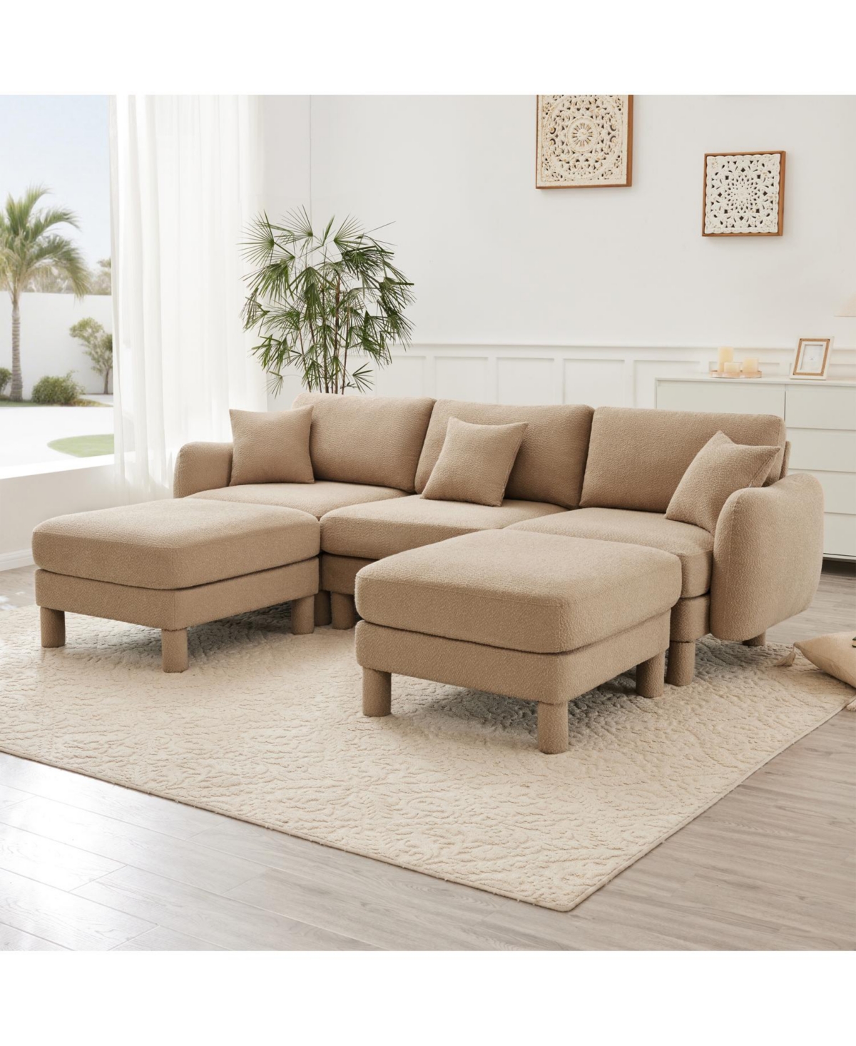 Streamdale Furniture Boucle U-Shape Sectional Sofa with Ottomans & Shell Armrests