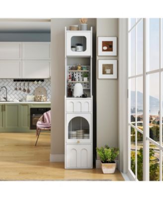 Streamdale White Sideboard Storage Cabinet  & Multi-Functional with Glass Doors