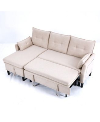 L-Shaped Sectional Sofa w/ Storage - Beige Cotton-Linen