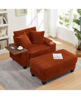 Multifunctional Corduroy Sofa with Hidden Table & Storage