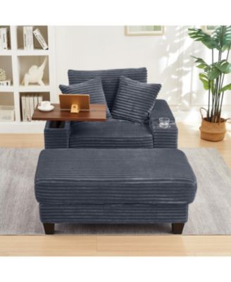 Streamdale Corduroy Sofa Bed with Ottoman, Bluetooth, USB, Rotating Table