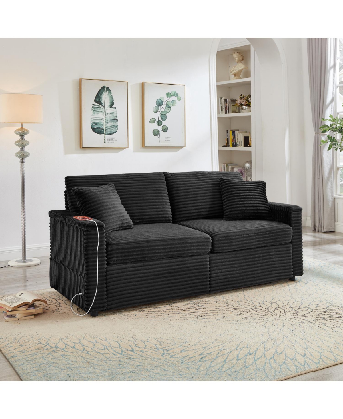 Streamdale Furniture Corduroy Loveseat Sofa with Ottomans & Table
