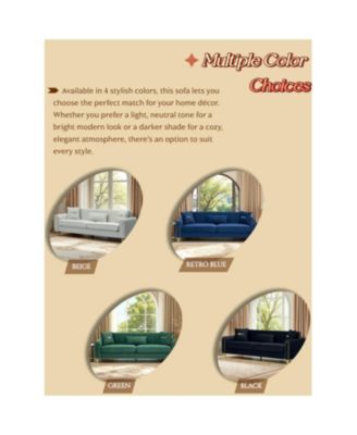 Modern Plush 3-Seater Sofa with Pillows & Metal Legs