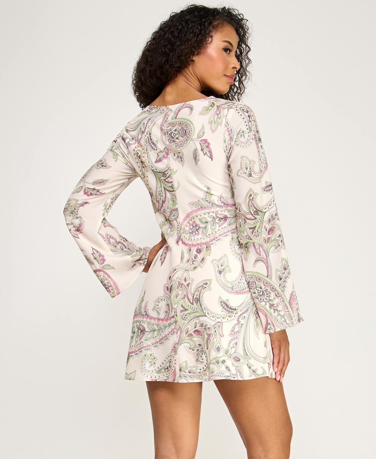 B Darlin Juniors' Long-Sleeve V-Neck Short Dress