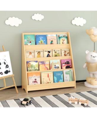 Streamdale 4-Tier Kids Bookshelf, Toddler Book Display, Natural