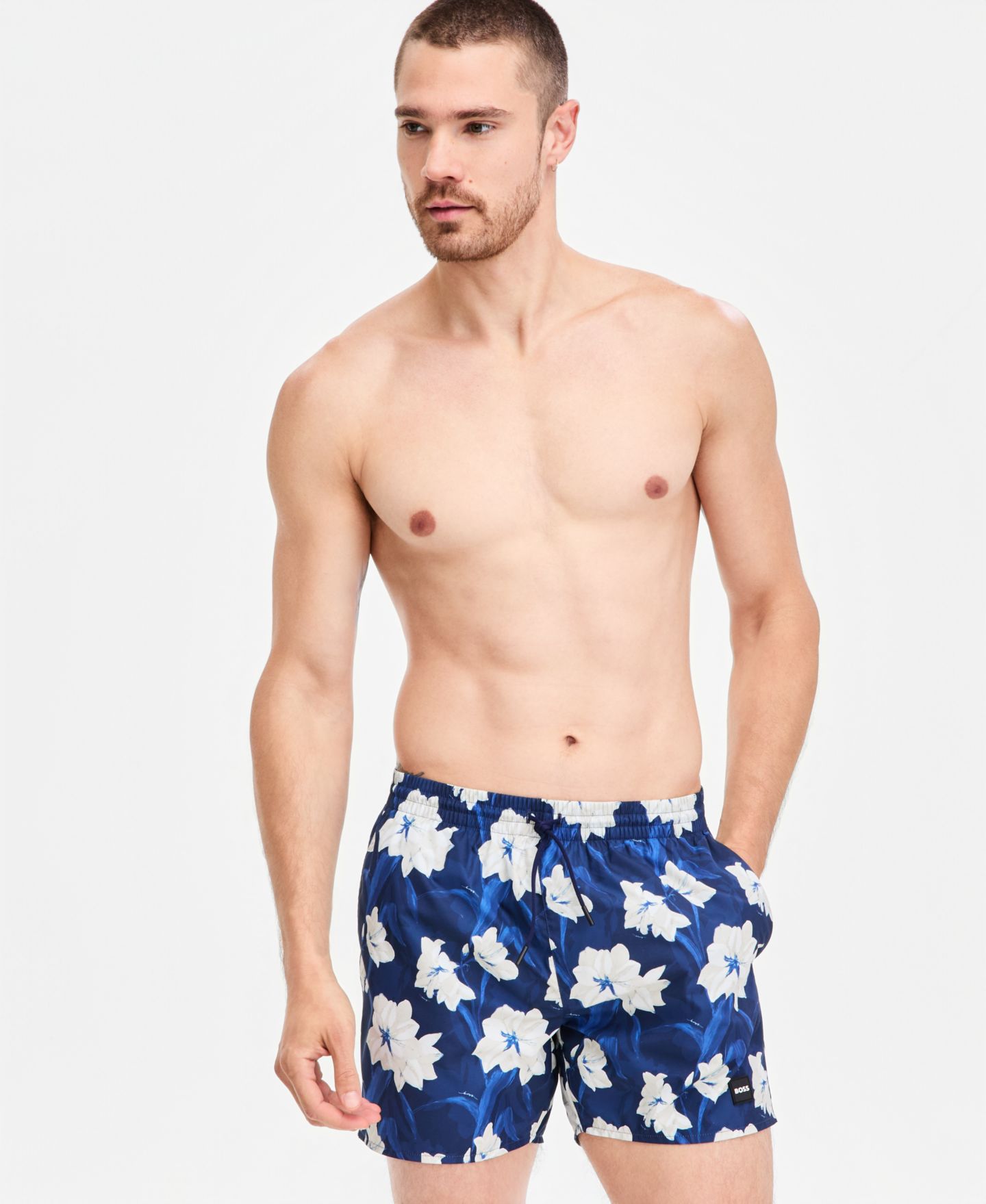 Пляжные шорты Tropical для мужчин — Hugo Boss, цвет: Синий с принтом — фото 1