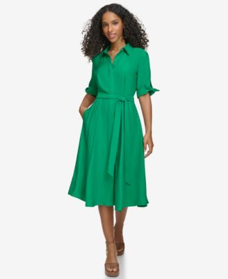 Women's Tie-Sleeve Collared Shirt Dress