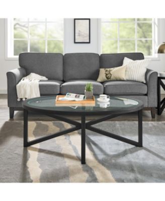 Modern Glass Coffee Table - Wood Base, Round Top