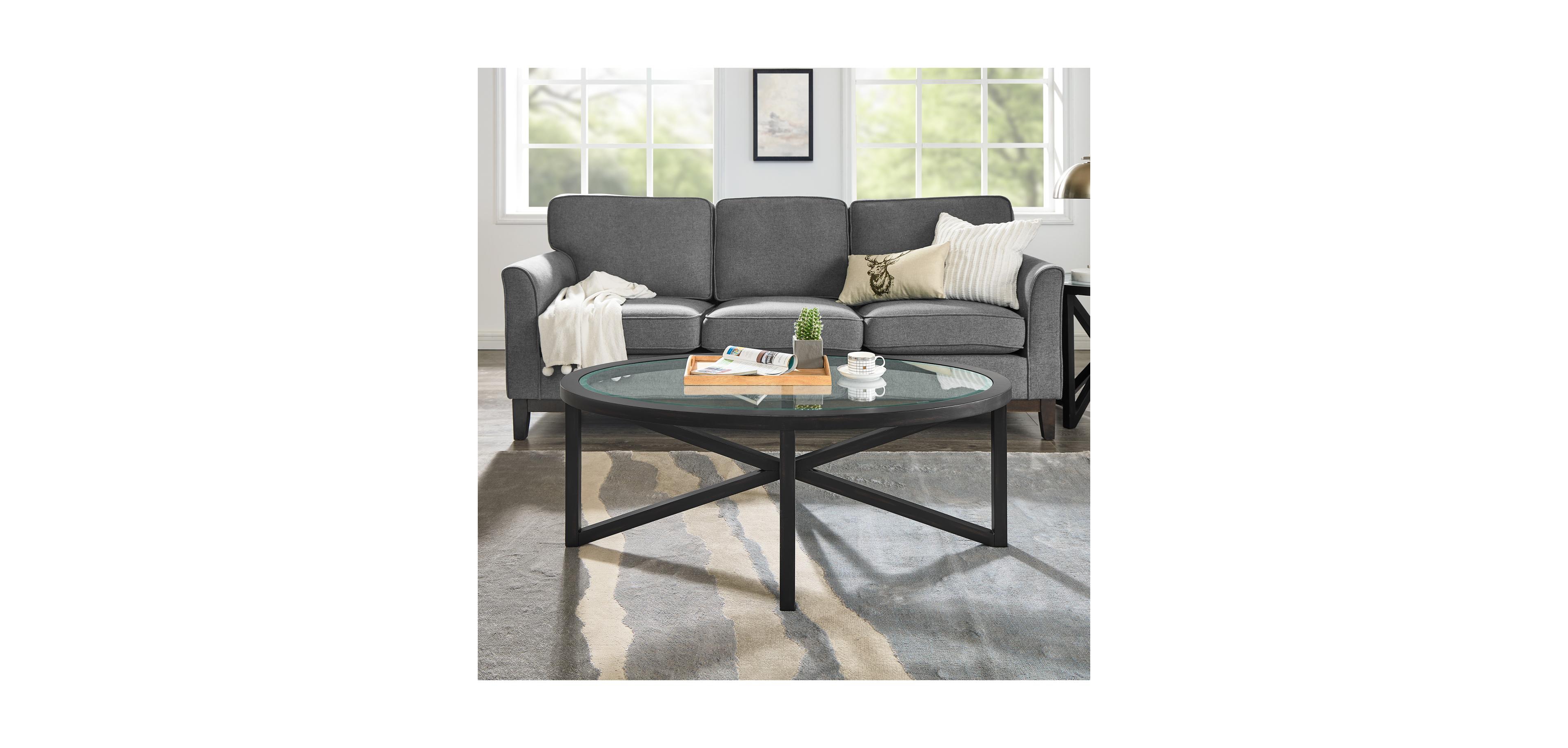 Streamdale Furniture Modern Glass Coffee Table - Wood Base, Round Top