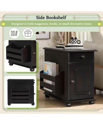 Streamdale Vintage Flip Top End Table with USB & Drawer