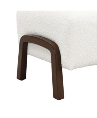 Upholstered Ottoman, Wooden Legs, Boucle