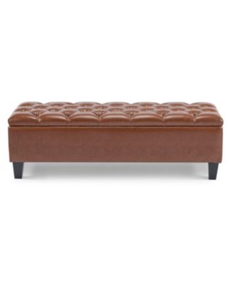 Ottoman Bench with Storage, Brown PU Surface, Rubber Wood Legs, 300 lbs Capacity