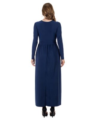 Women's Long Sleeve V-Neck Side Slit Maxi Dress