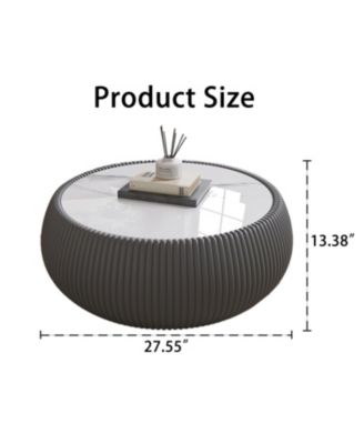 Light Marble Top Leather Drum Coffee Table